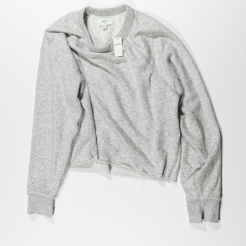 Aerie Cotton Terrycloth Distressed Cropped Sweater